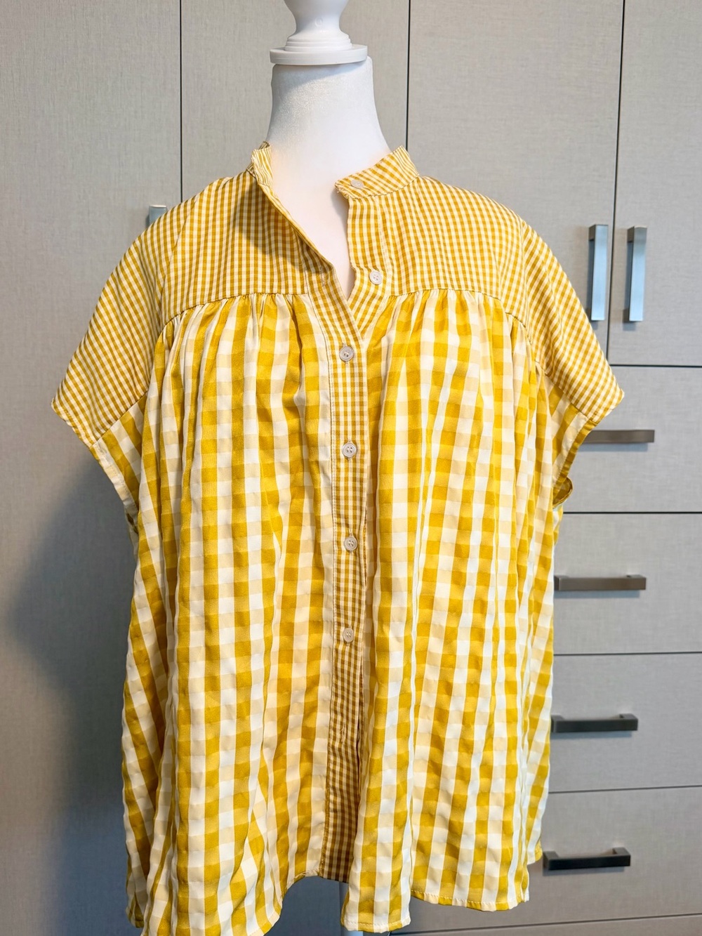 Yellow Gingham Button-Front Blouse